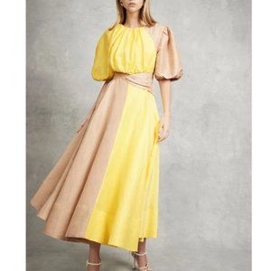 Aje Caliente Yellow/Tan Puff Sleeve Dress  AU 6, US 2